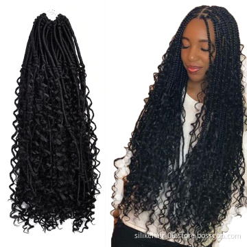 Wholesale Black Brown 20 Inch  Boho Faux Locs With Curly Hair Goddess Locs Crochet Synthetic Braids Hair Extensions